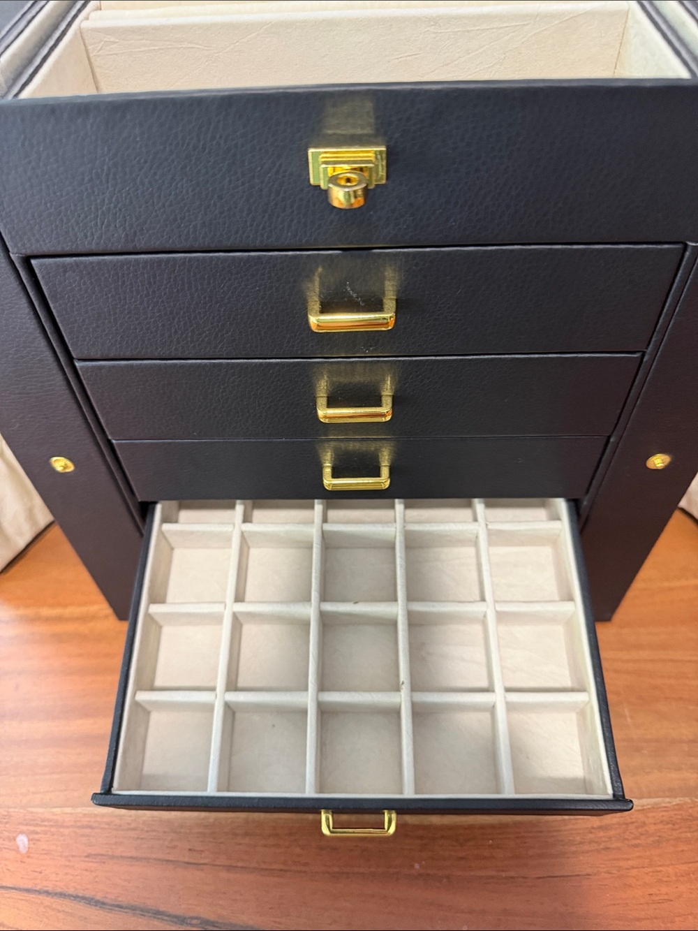 Black Jewelry Storage Chest with Gold Hardware Jewelry Box - Picture 11 of 16